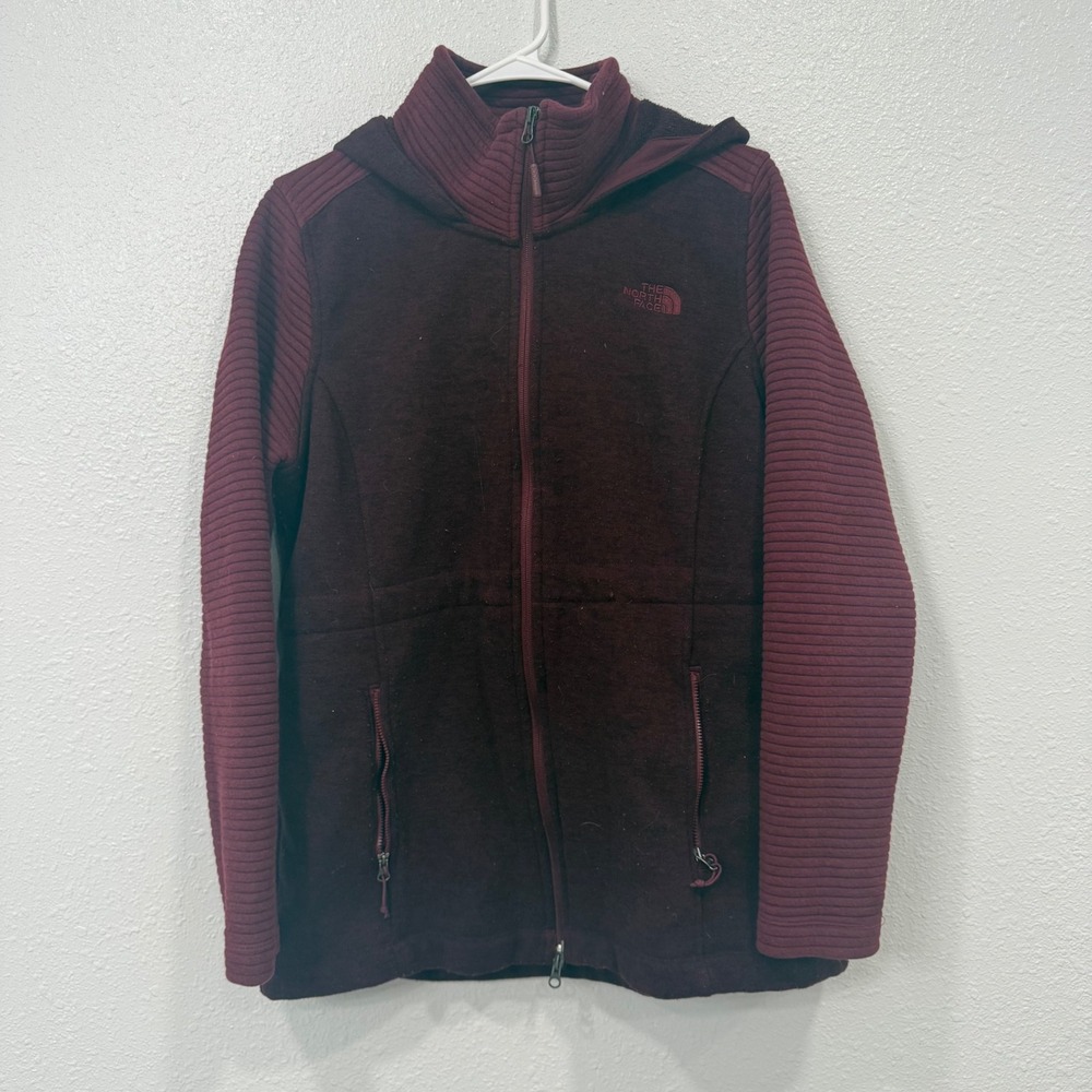 The North Face Womens Mixed Media Full Zip Fleece Jacket Burgundy Maroon Large